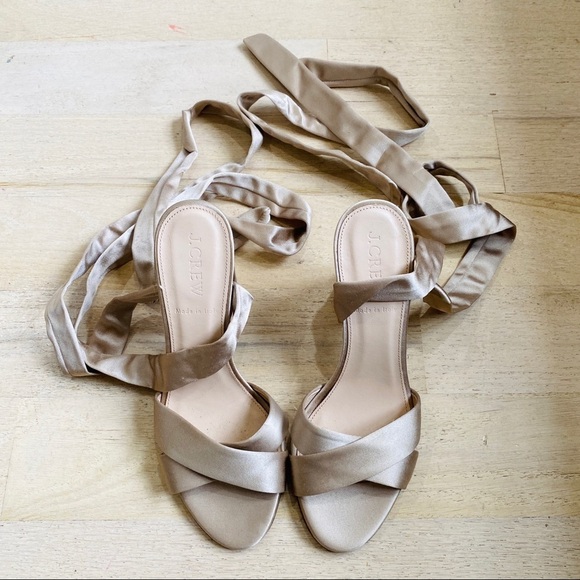 J. Crew satin tie sandals. Made in Italy 3 1/2” heels - Picture 2 of 5